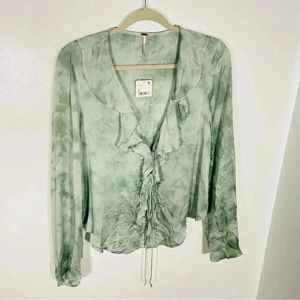 Free People Green Ruffle Blouse - Picture 3 of 9